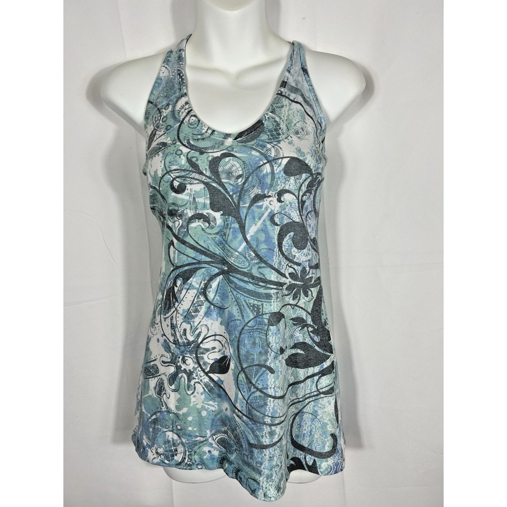 Womens Y2K Blue Floral Halter Lace Fitted Tank Size M Fairy Grunge Preppy Layer